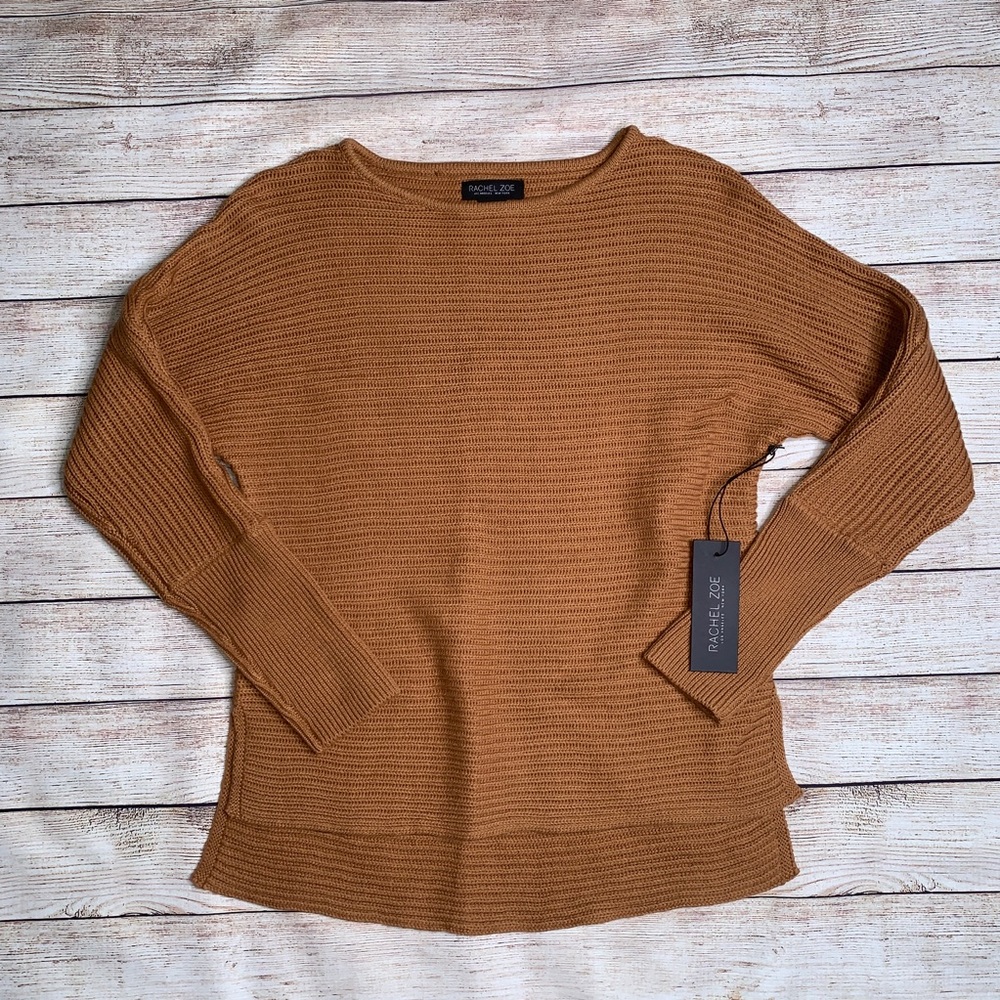 Rachel Zoe Ribbed Scoop Neck Sweater in Camel Brown